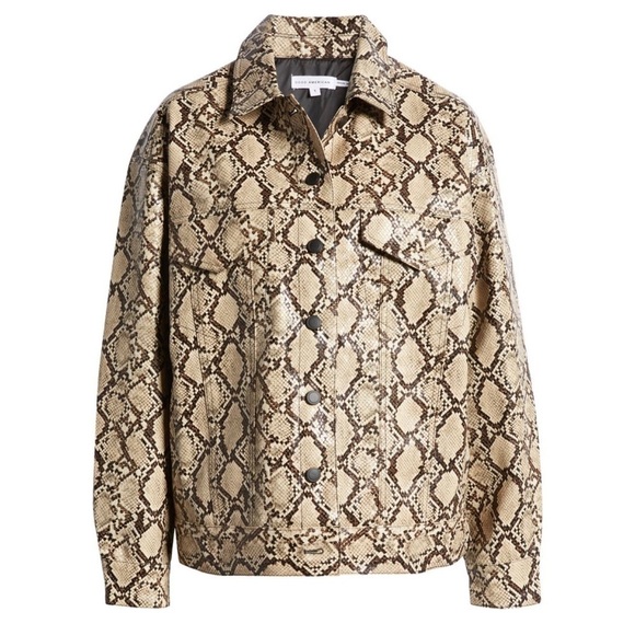 NWT Good American Good Oversized Trucker Jacket in Neutral Snake Size Large - Picture 2 of 4